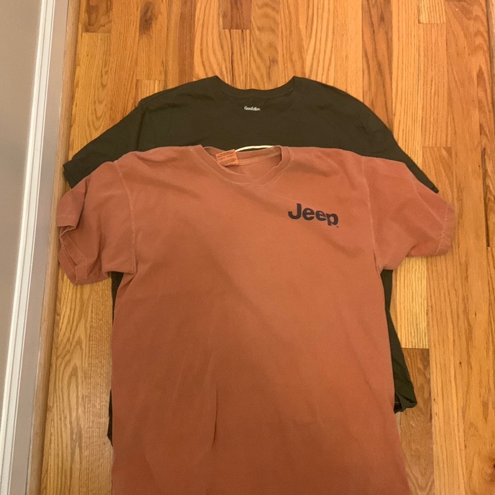 Faded orange Jeep Wrangler tee . Glacier state park tee olive drab